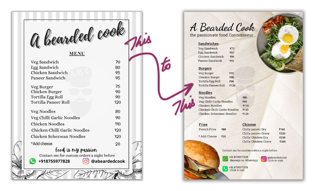 Restaurant Menu Old Design vs New Design